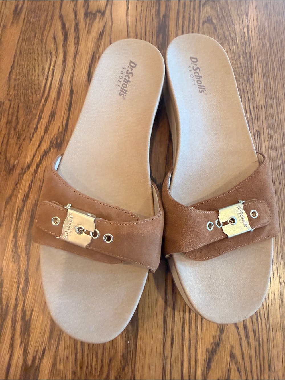 Dr. Scholl's brown Suede Slide clog Sandals with Gold Accent size 8M